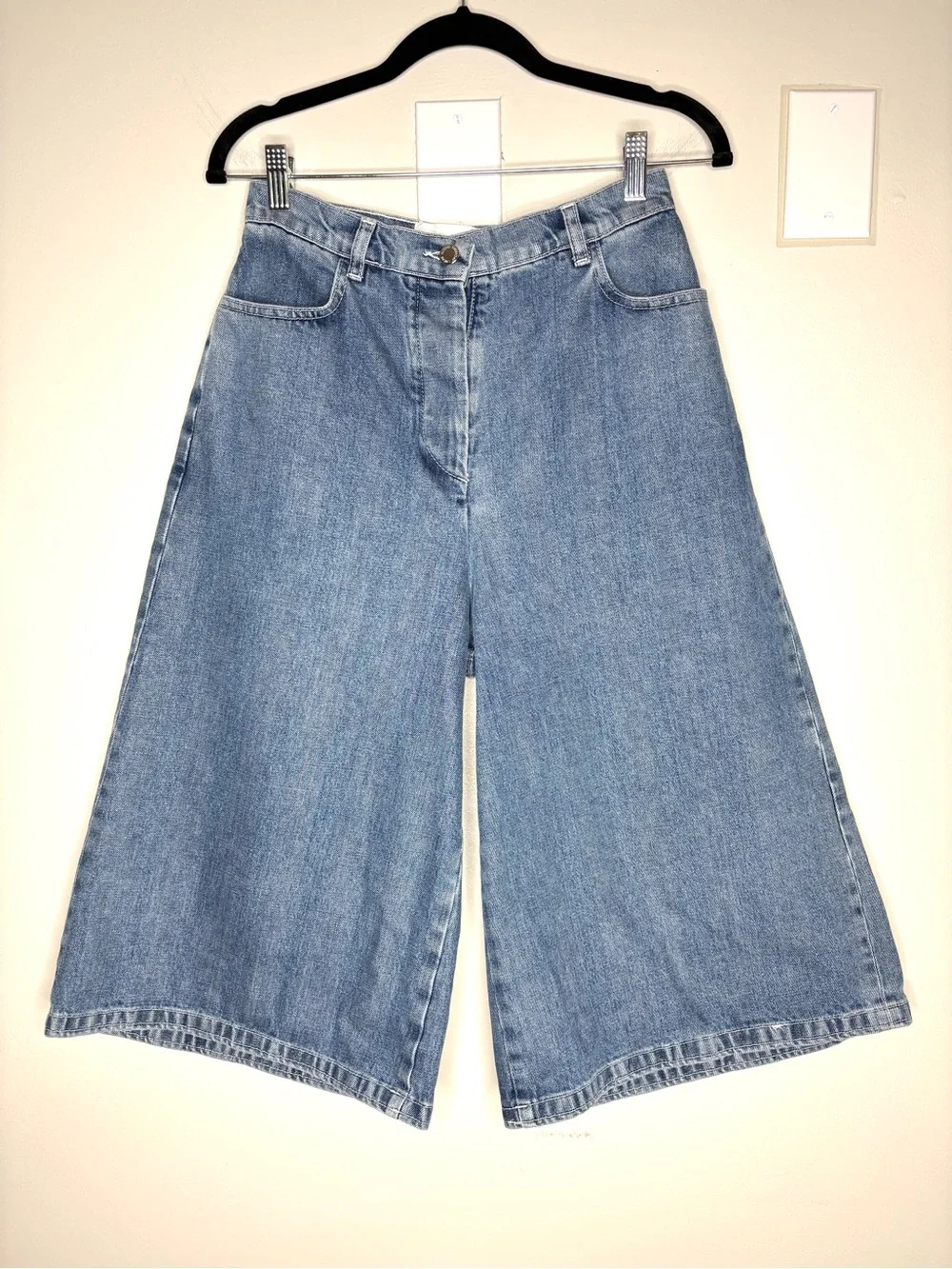 NWT Sunnei Denim Culottes High Rise Wide Leg Shorts 100% Cotton Blue Size M